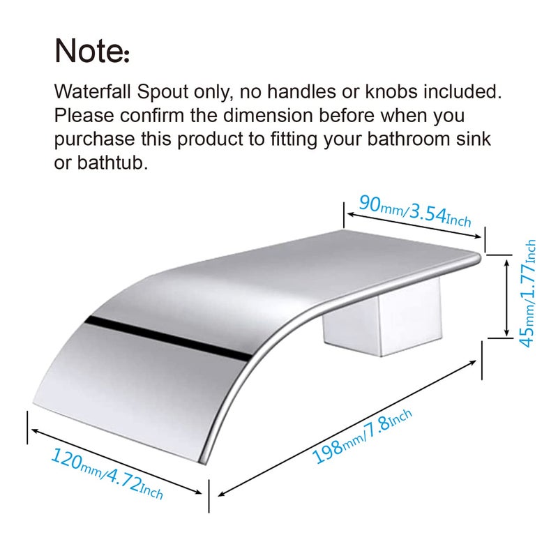 AZOS High Flow Tub Spout, Wall Mounted Waterfall Faucet Fixtures Filler for Bathroom Sink and Tub Shower, Chrome Sprayer - Image 5